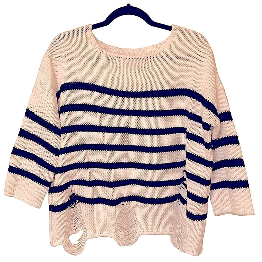 Dillard's Black And White Distressed Destroyed Stripe
Sweater Size Large